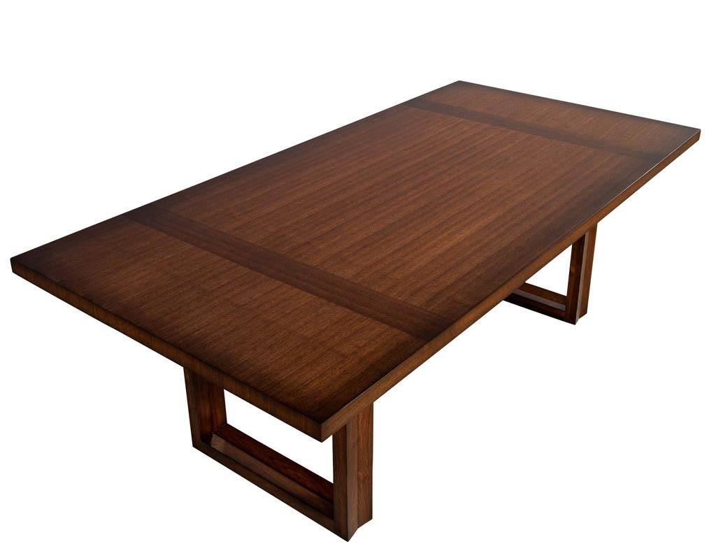 Contemporary Modern Walnut Dining Table with Geometric Bases