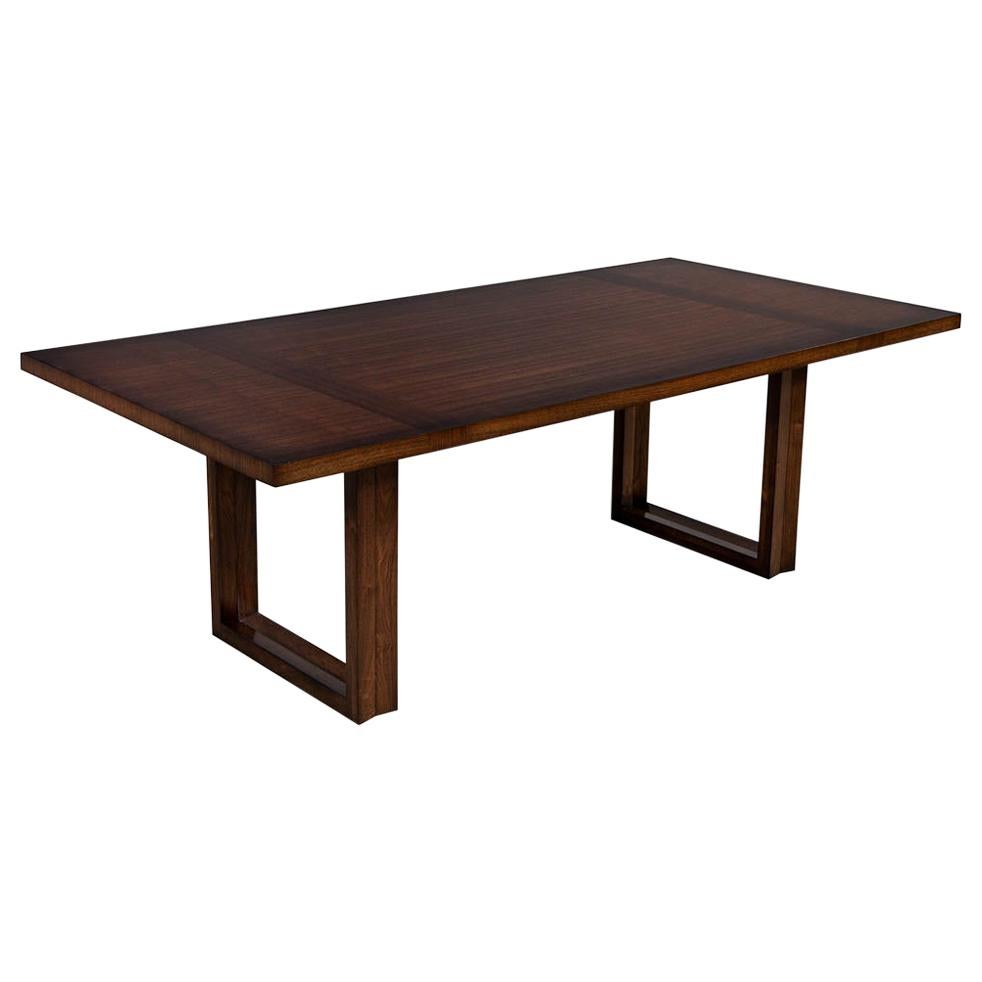 Modern Walnut Dining Table with Geometric Bases