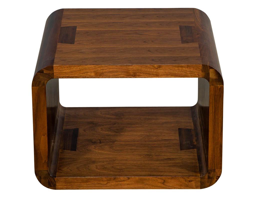 American Modern Walnut End Table with Curved Design For Sale