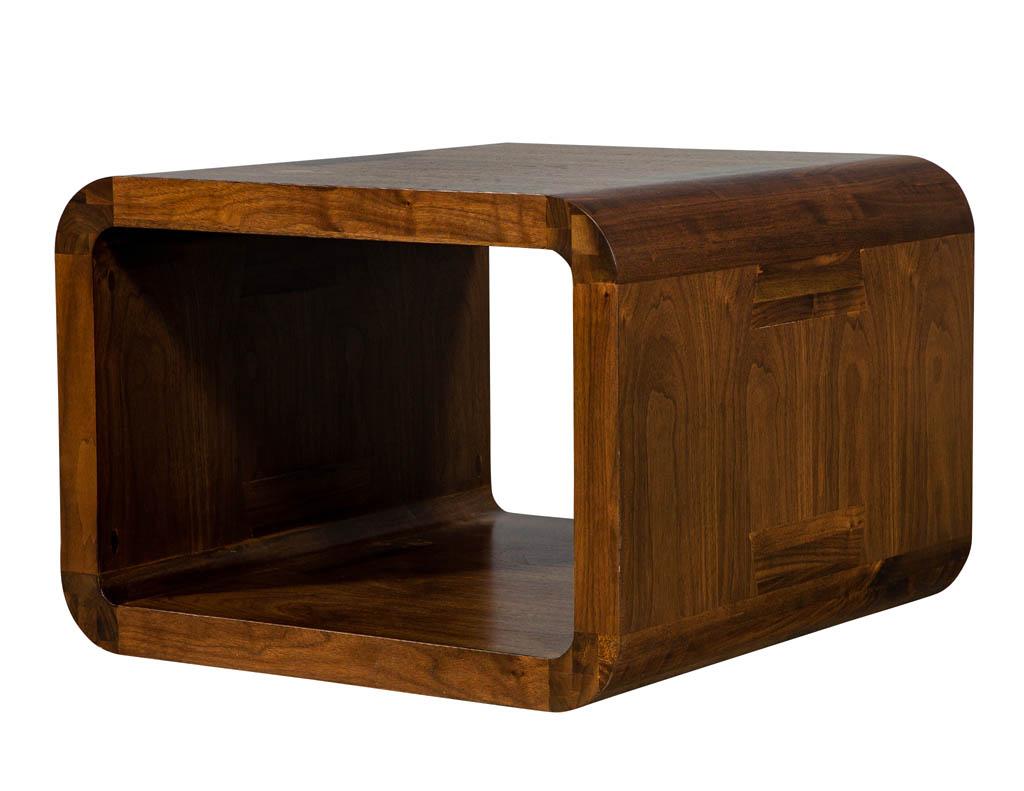 Contemporary Modern Walnut End Table with Curved Design For Sale