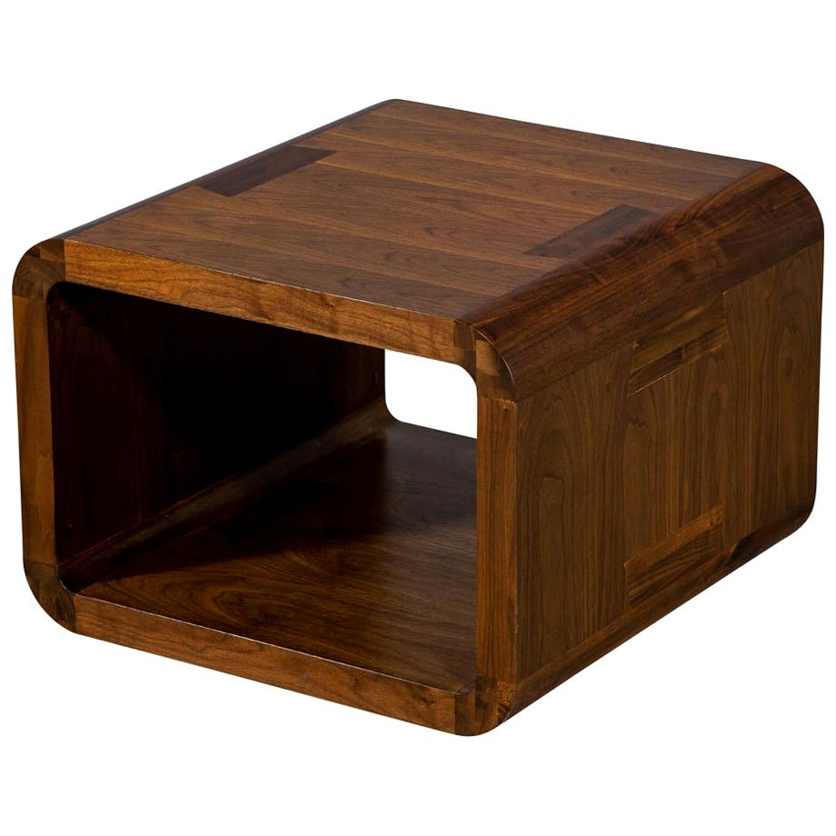 Modern Walnut End Table with Curved Design For Sale