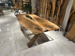 Transparent Epoxy Rectangular Dining Table With Wooden Legs