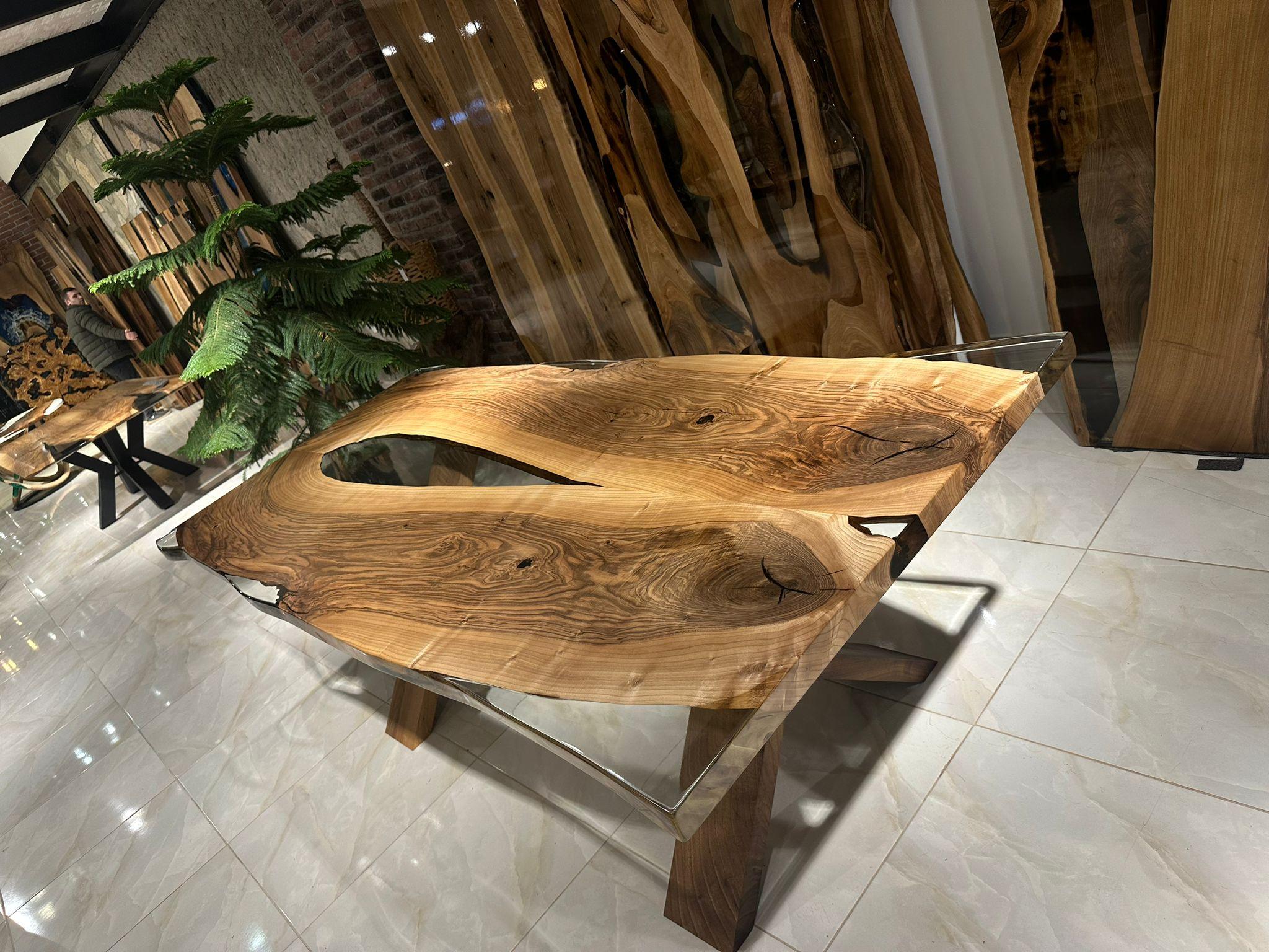 Contemporary Modern Walnut Epoxy Resin River Custom Table For Sale
