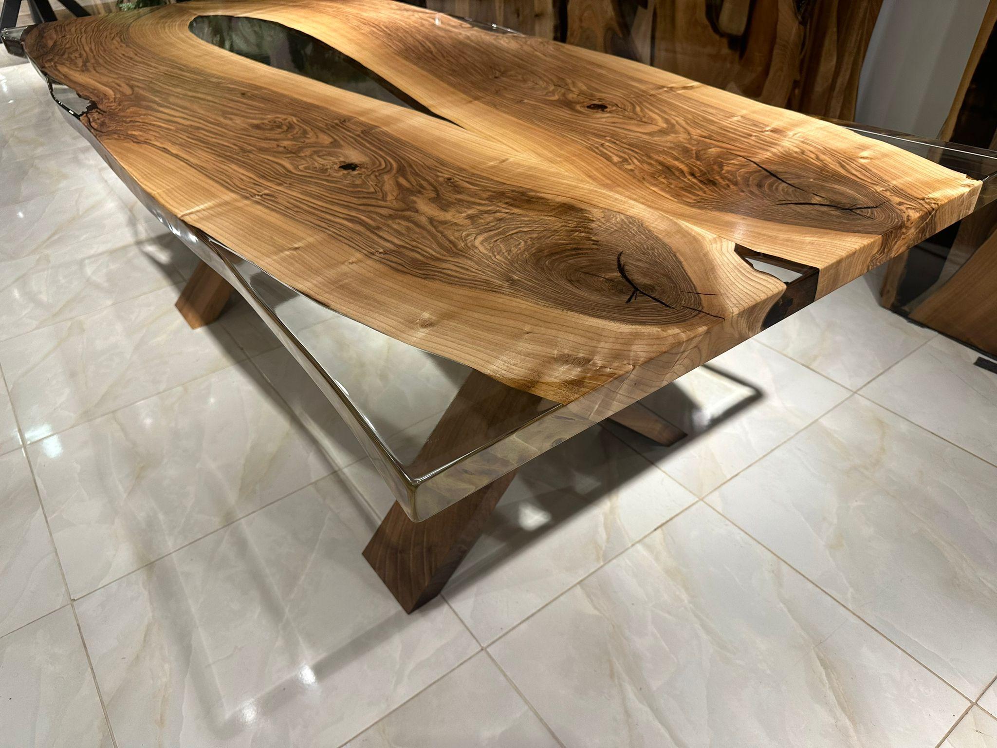 Modern Walnut Epoxy Resin River Custom Table For Sale 2
