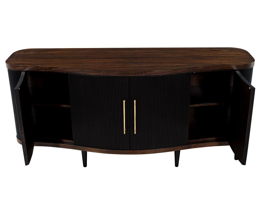 Contemporary Modern Walnut Fluted Tambour Sideboard Credenza For Sale