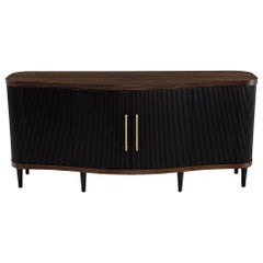 Credenza moderna in noce con tamburo scanalato