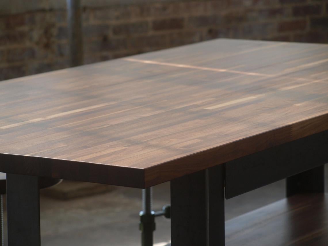 American Modern Walnut H Frame Industrial Kitchen Island Work table For Sale
