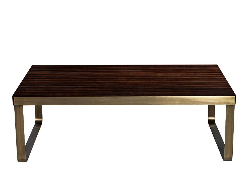 Canadian Modern Walnut High Gloss Coffee Table with Brass For Sale