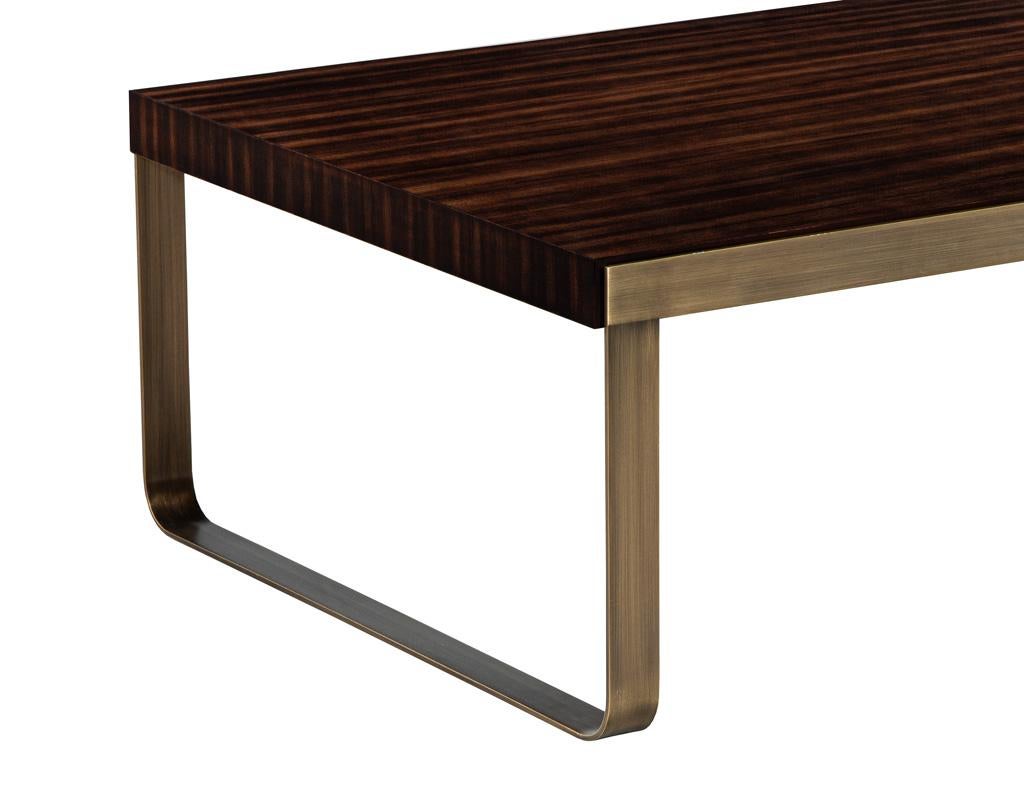 Contemporary Modern Walnut High Gloss Coffee Table with Brass For Sale