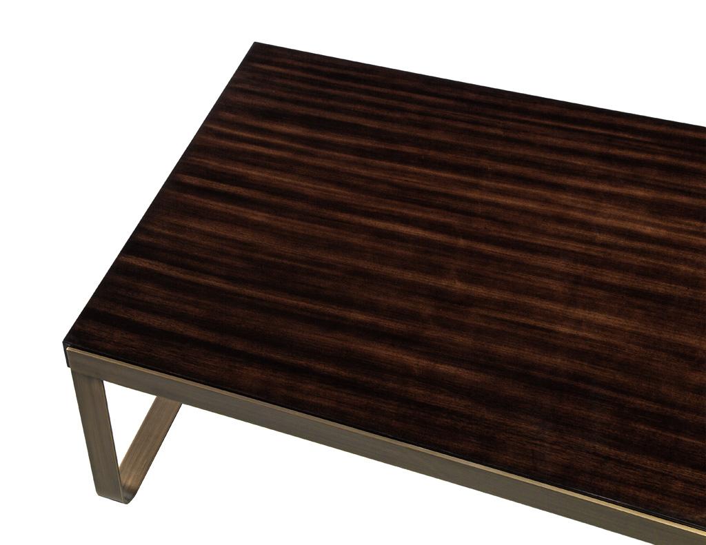 Metal Modern Walnut High Gloss Coffee Table with Brass For Sale