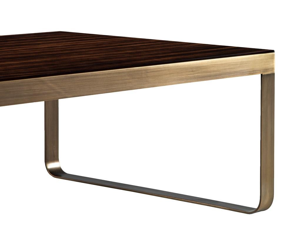 Modern Walnut High Gloss Coffee Table with Brass For Sale 1