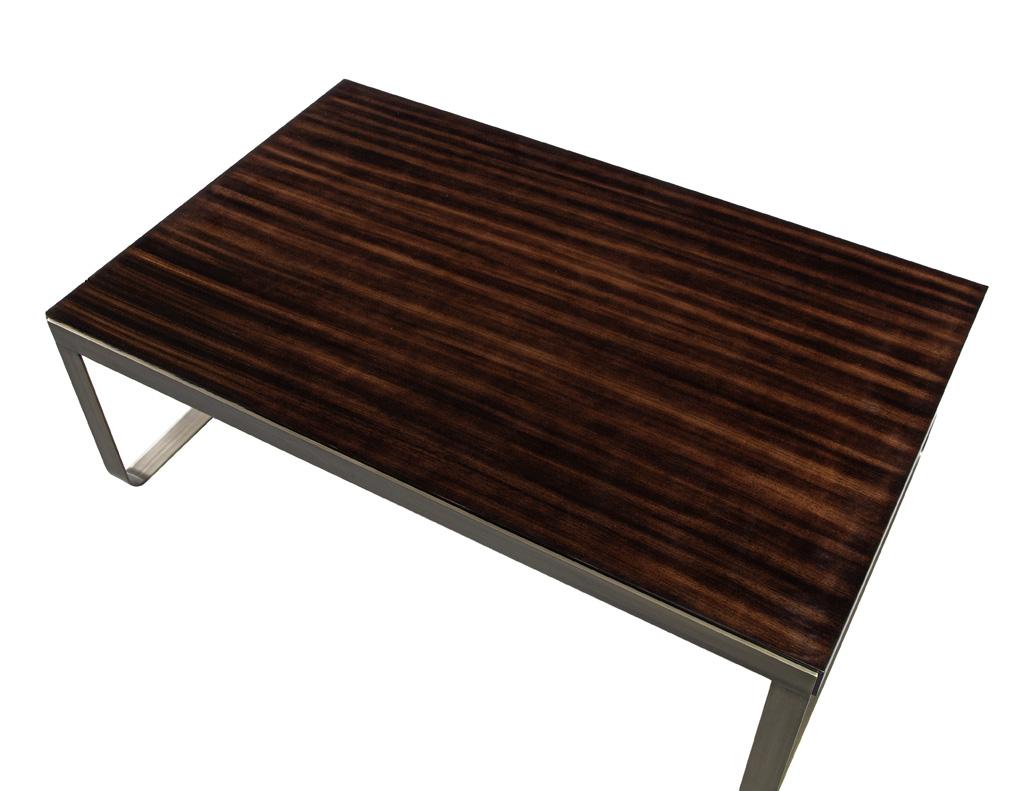 Modern Walnut High Gloss Coffee Table with Brass For Sale 2