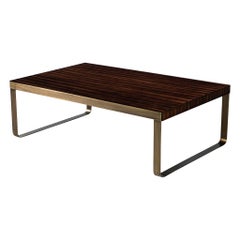 Modern Walnut High Gloss Coffee Table with Brass
