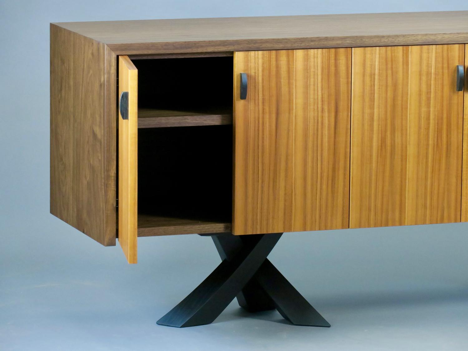 Moderno Modern Walnut, Koa Credenza w/ Sculptural Legs by Thomas Throop - Made to Order in vendita