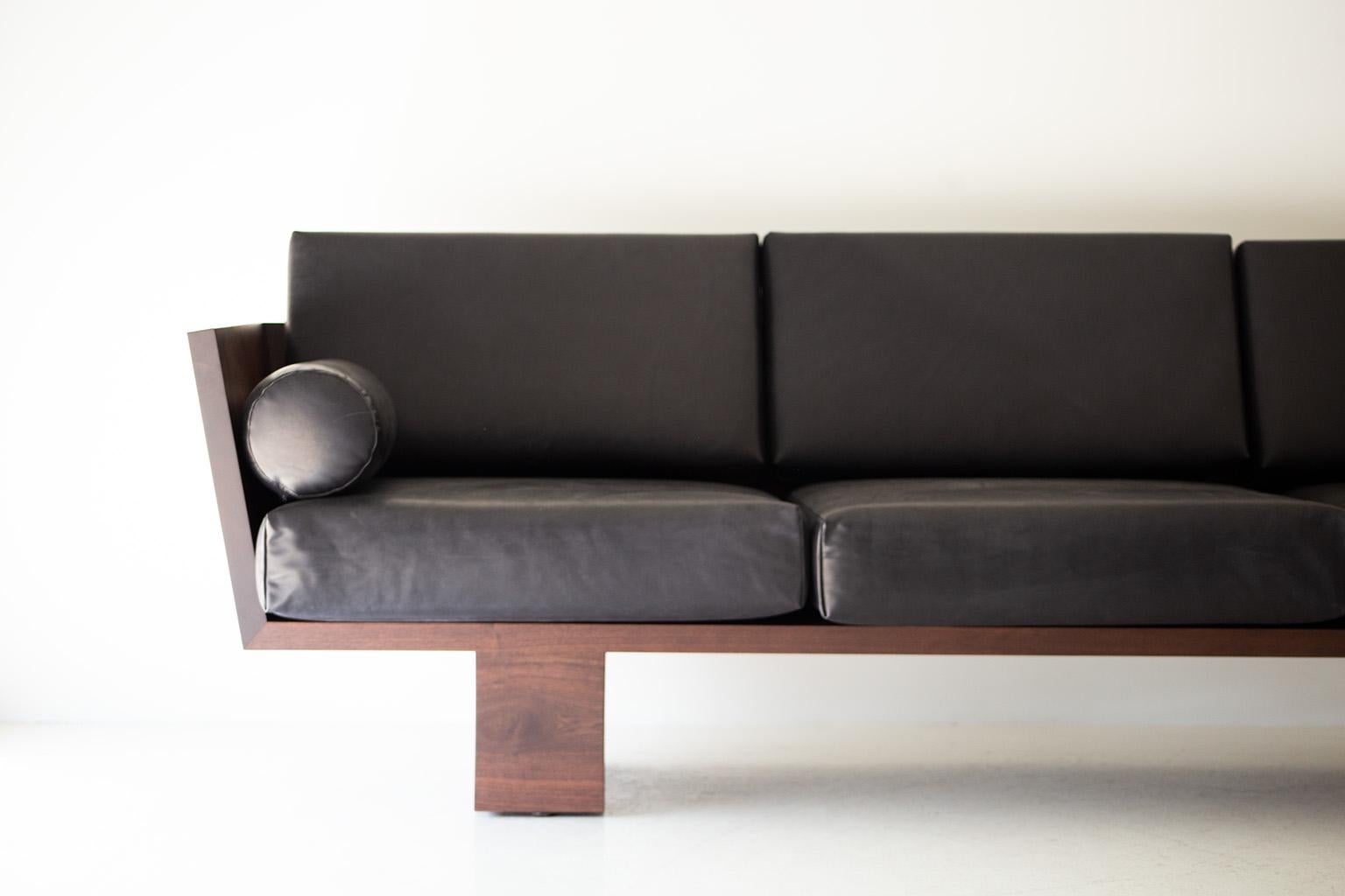 Contemporary Modern Walnut Leather Sofa, The Suelo For Sale