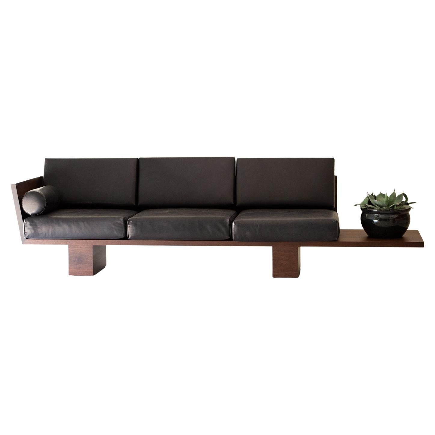 Modern Walnut Leather Sofa, The Suelo For Sale