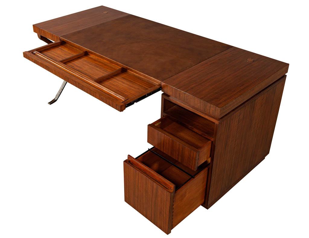 Modern Walnut Leather Top Writing Desk by Baker Furniture Mcguire Desk In Excellent Condition In North York, ON