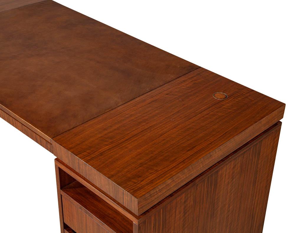 Metal Modern Walnut Leather Top Writing Desk by Baker Furniture Mcguire Desk