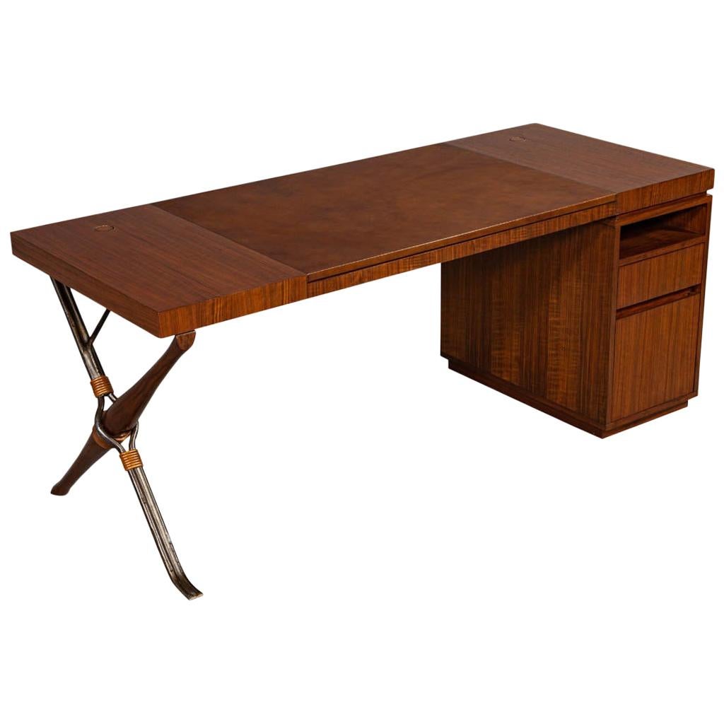Modern Walnut Leather Top Writing Desk by Baker Furniture Mcguire Desk