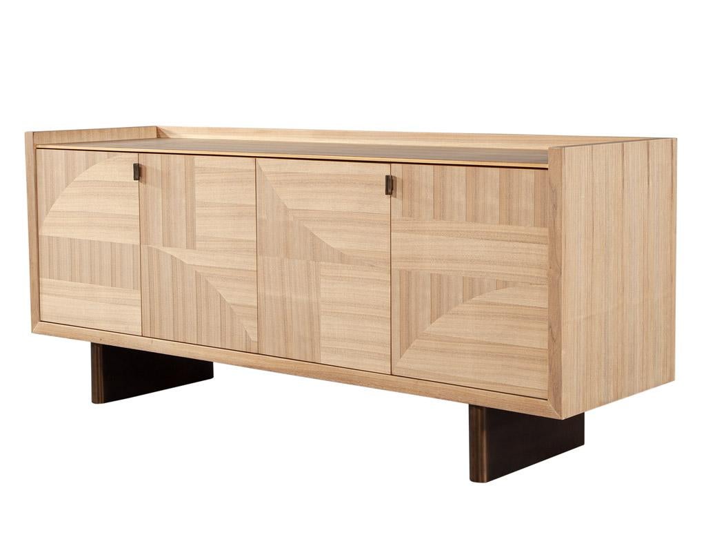 Modern Walnut Marquetry Sideboard in Natural Finish by Baker Furniture For Sale 3
