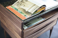 Modern Walnut Nightstand with Integrated Channel Handles and Two Drawers