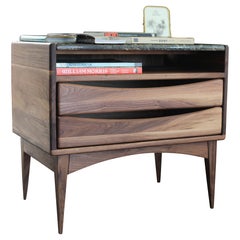Modern Walnut Nightstand with Integrated Channel Handles and Two Drawers