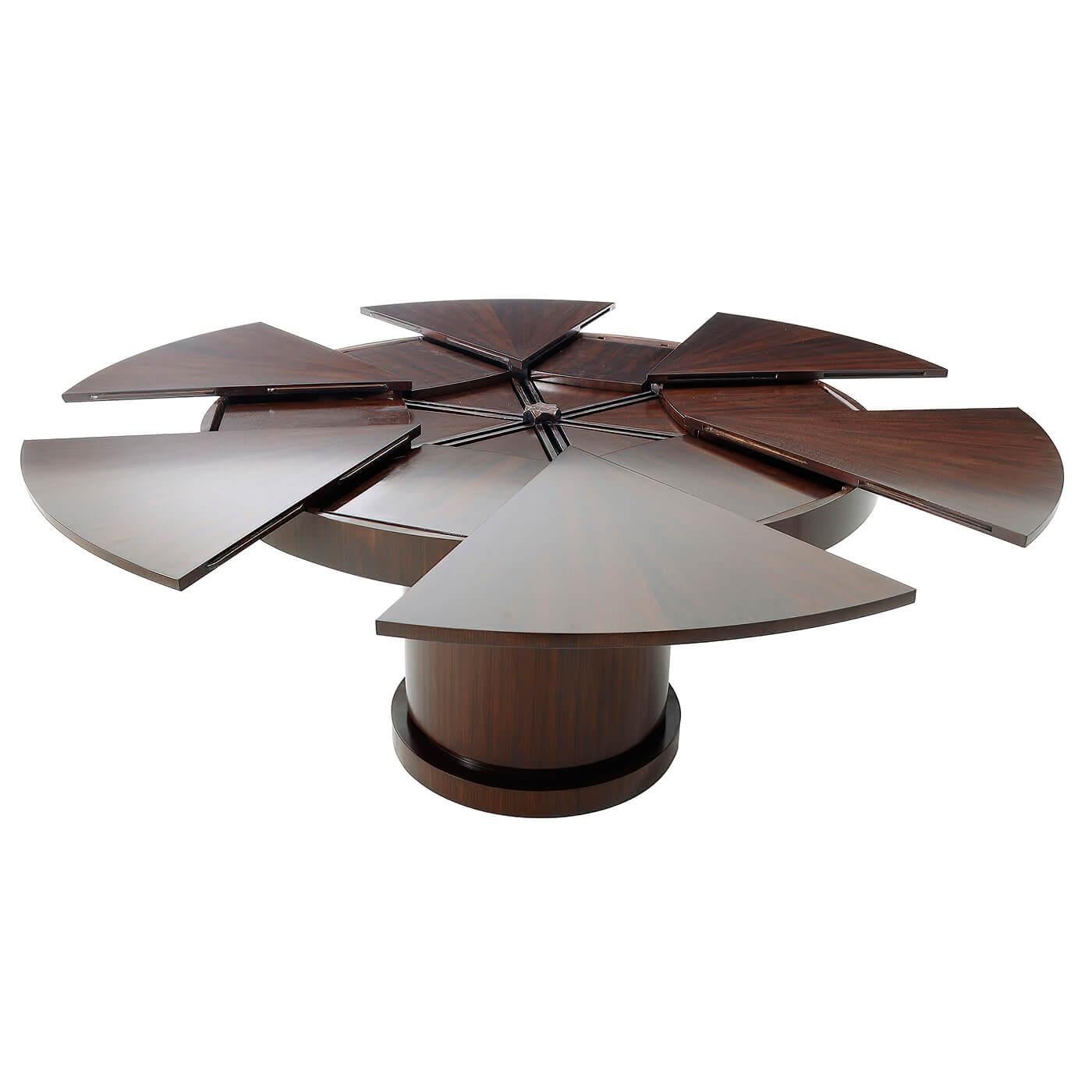 European Modern Walnut Round Extension Dining Table