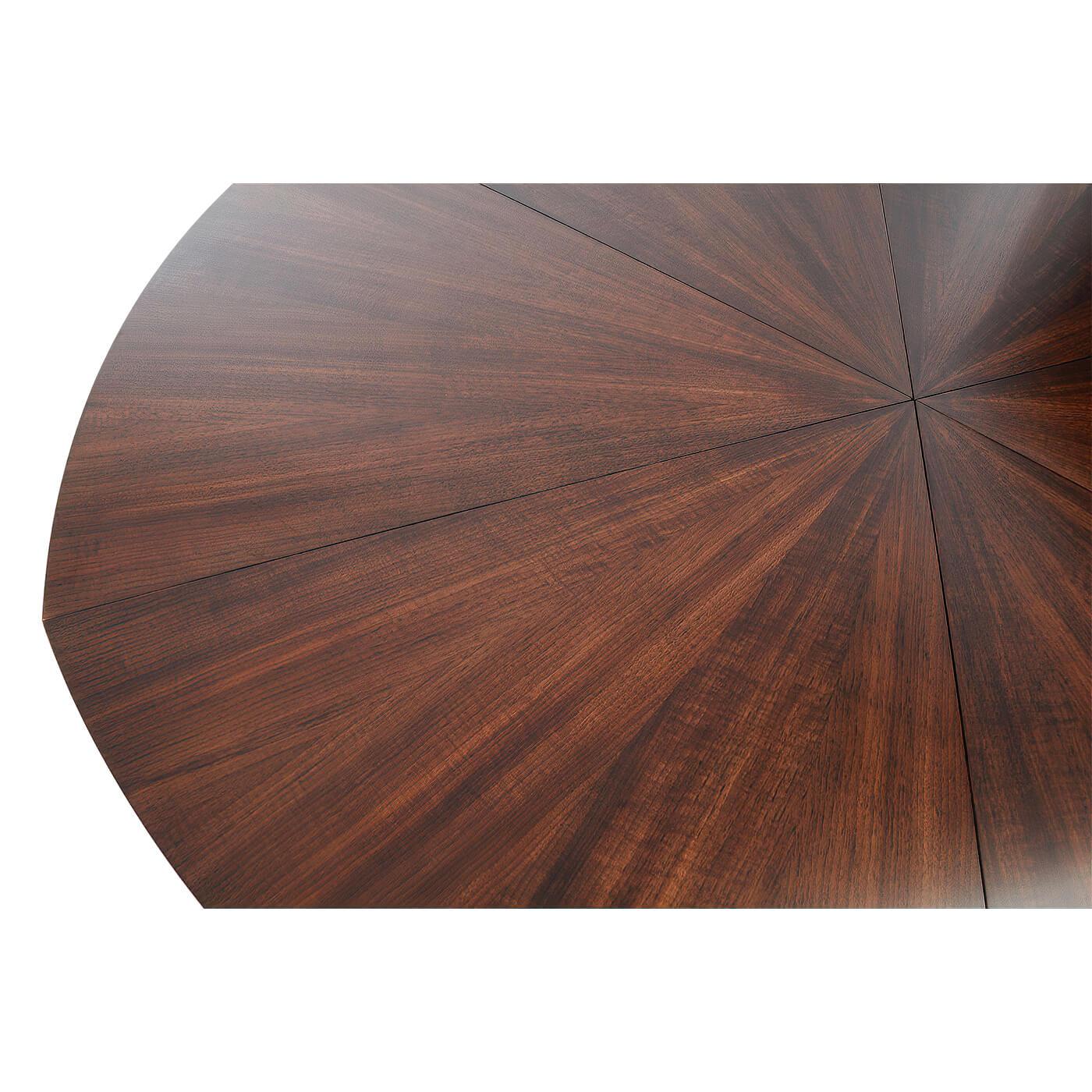Modern Walnut Round Extension Dining Table In New Condition In Westwood, NJ