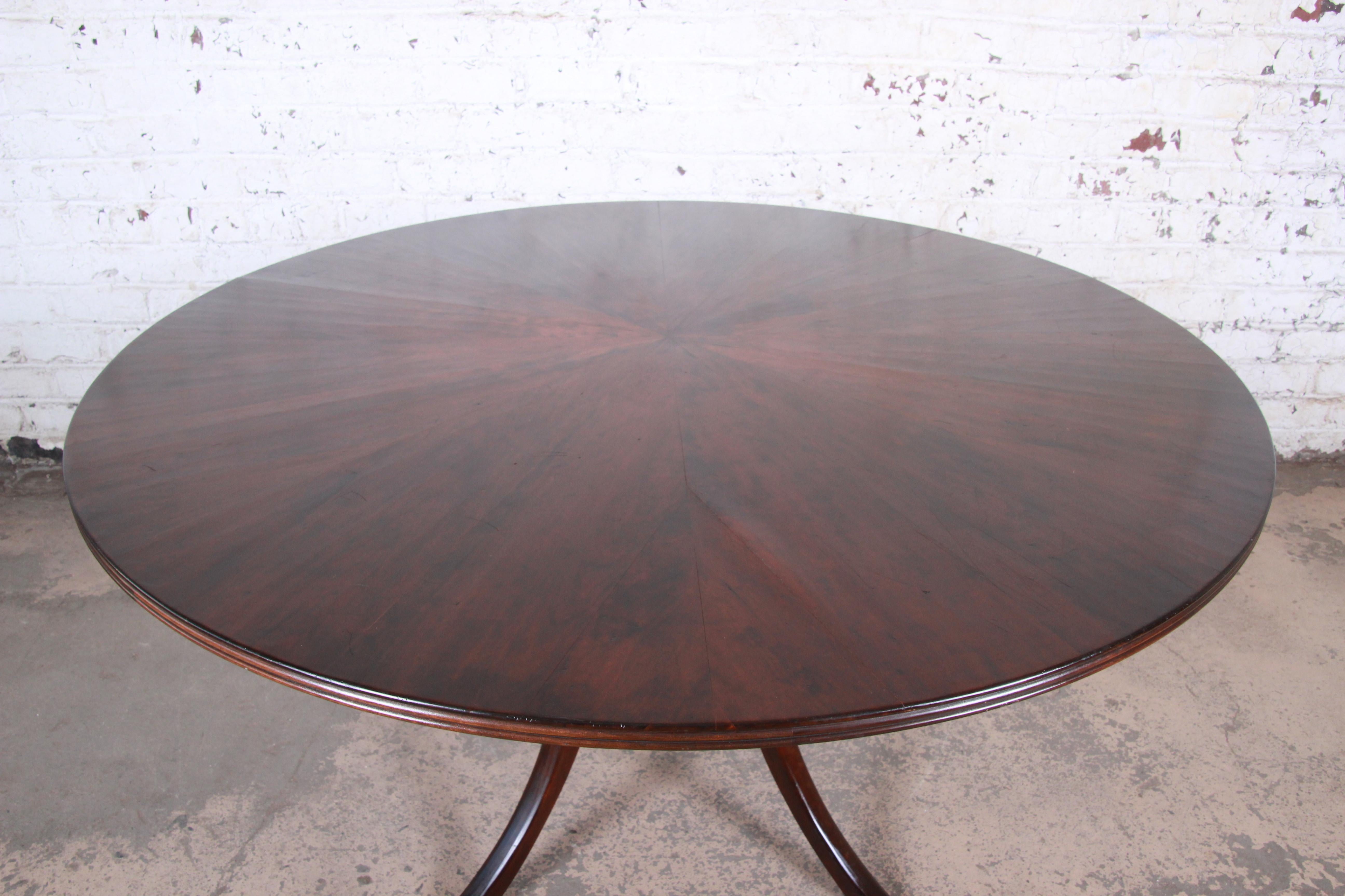 Modern Walnut Saber Leg Dining Table with Inlaid Starburst Parquetry Top 3