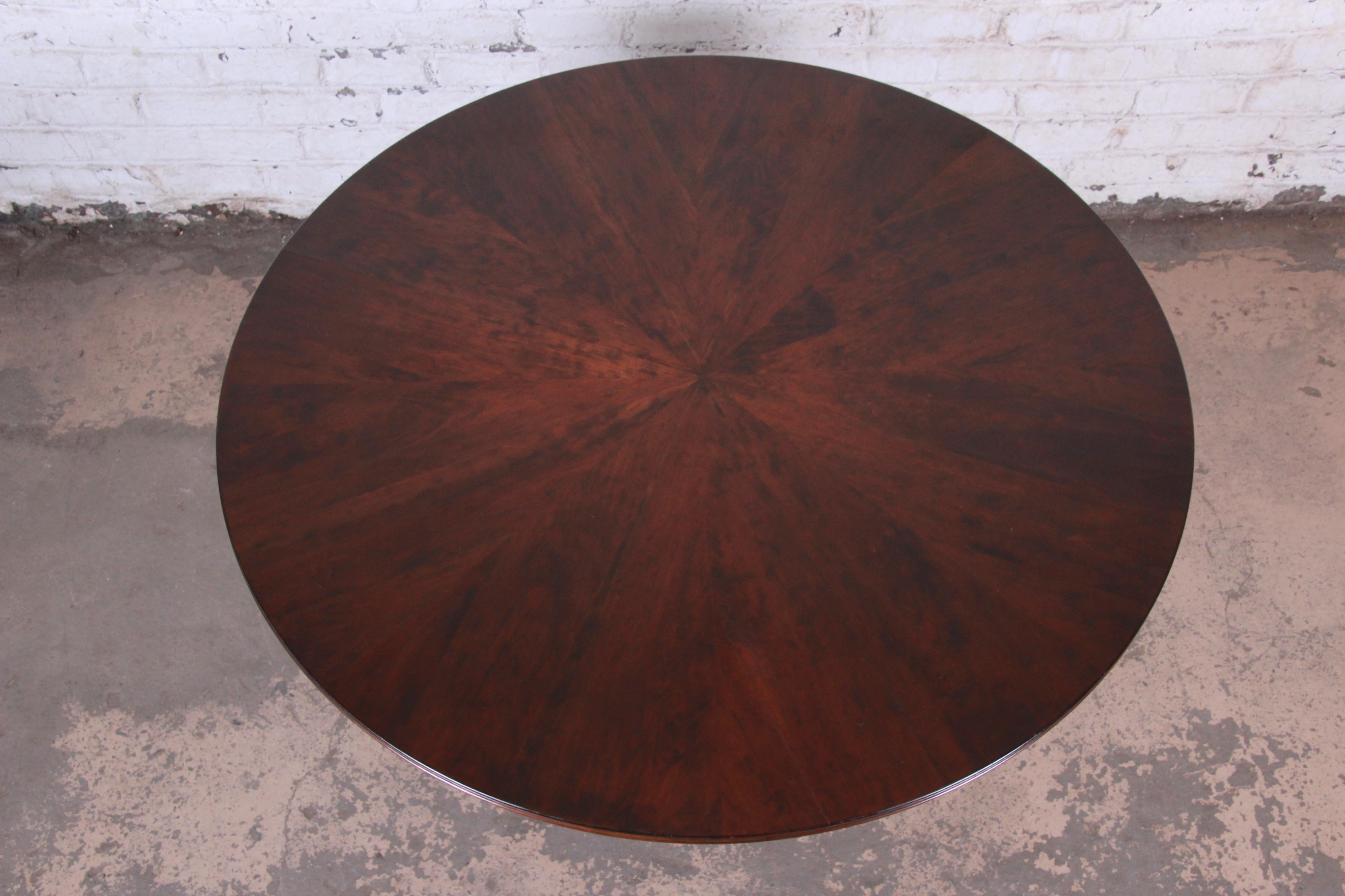 Modern Walnut Saber Leg Dining Table with Inlaid Starburst Parquetry Top 4