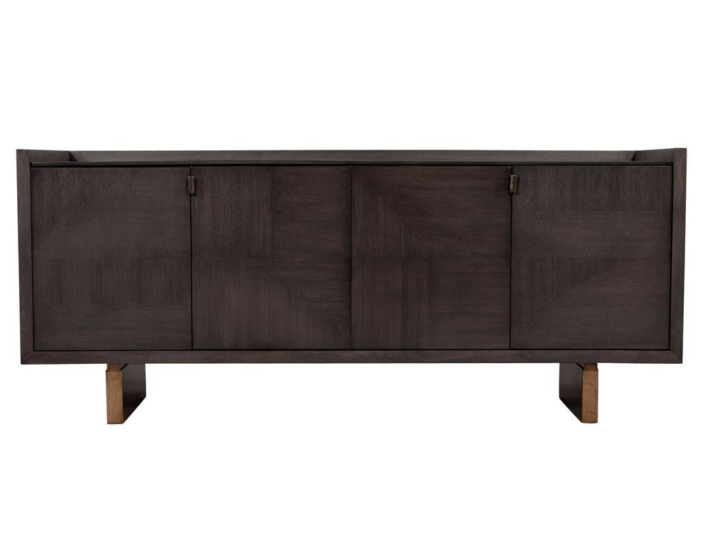 Modern Walnut Sideboard Buffet with Marquetry Inlay in Grey Wash Finish For Sale 2