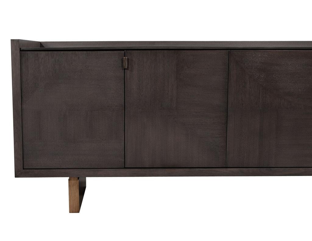 Modern Walnut Sideboard Buffet with Marquetry Inlay in Grey Wash Finish For Sale 3