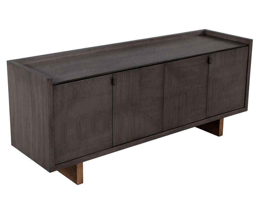 Modern walnut sideboard buffet with marquetry inlay in grey wash finish by Baker Furniture. Designed for Baker furniture by Barbara Barry this stunning cabinet with its understated elegance and timeless design is surely to please. Made of fine