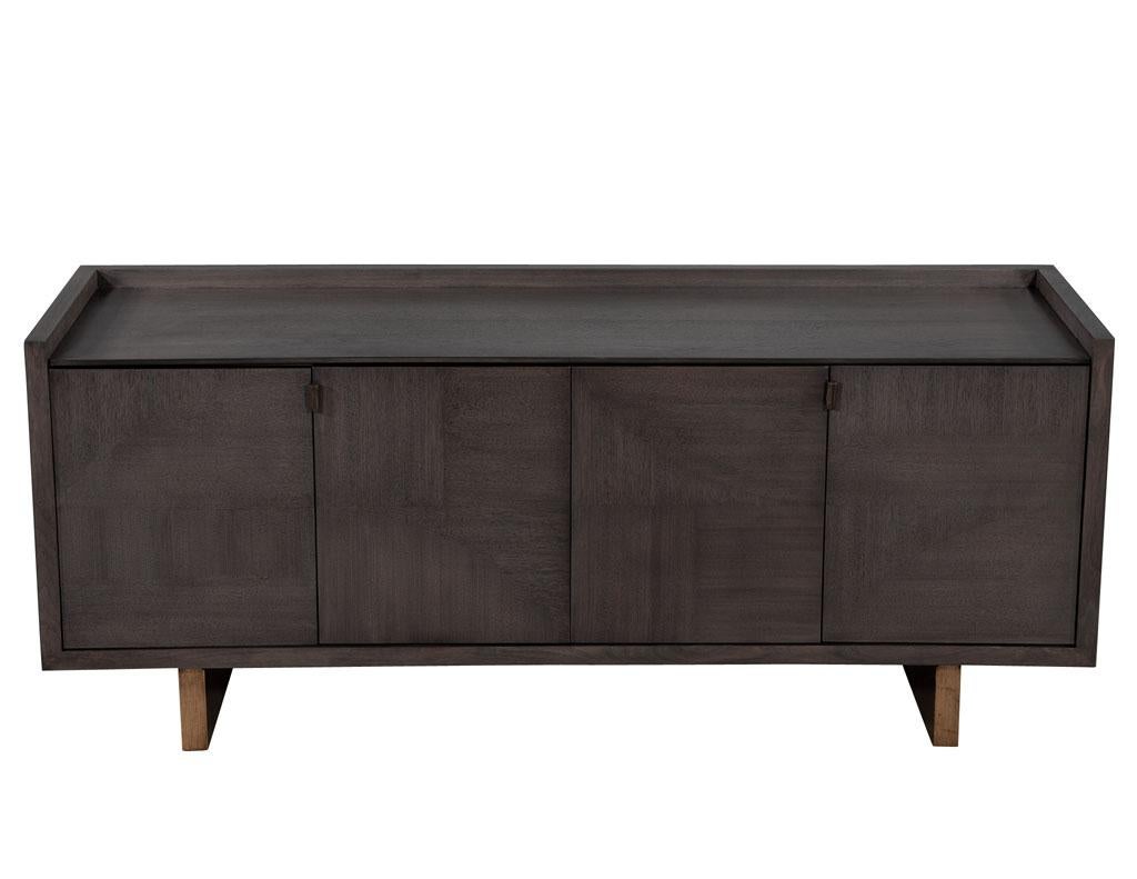 Contemporary Modern Walnut Sideboard Buffet with Marquetry Inlay in Grey Wash Finish For Sale