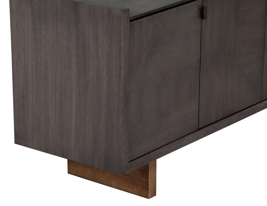 Gold Leaf Modern Walnut Sideboard Buffet with Marquetry Inlay in Grey Wash Finish For Sale