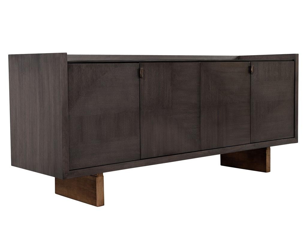 Modern Walnut Sideboard Buffet with Marquetry Inlay in Grey Wash Finish For Sale 1
