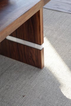 Modern Walnut Slab Table in Alabaster and Patina Brass by Swell Studio
