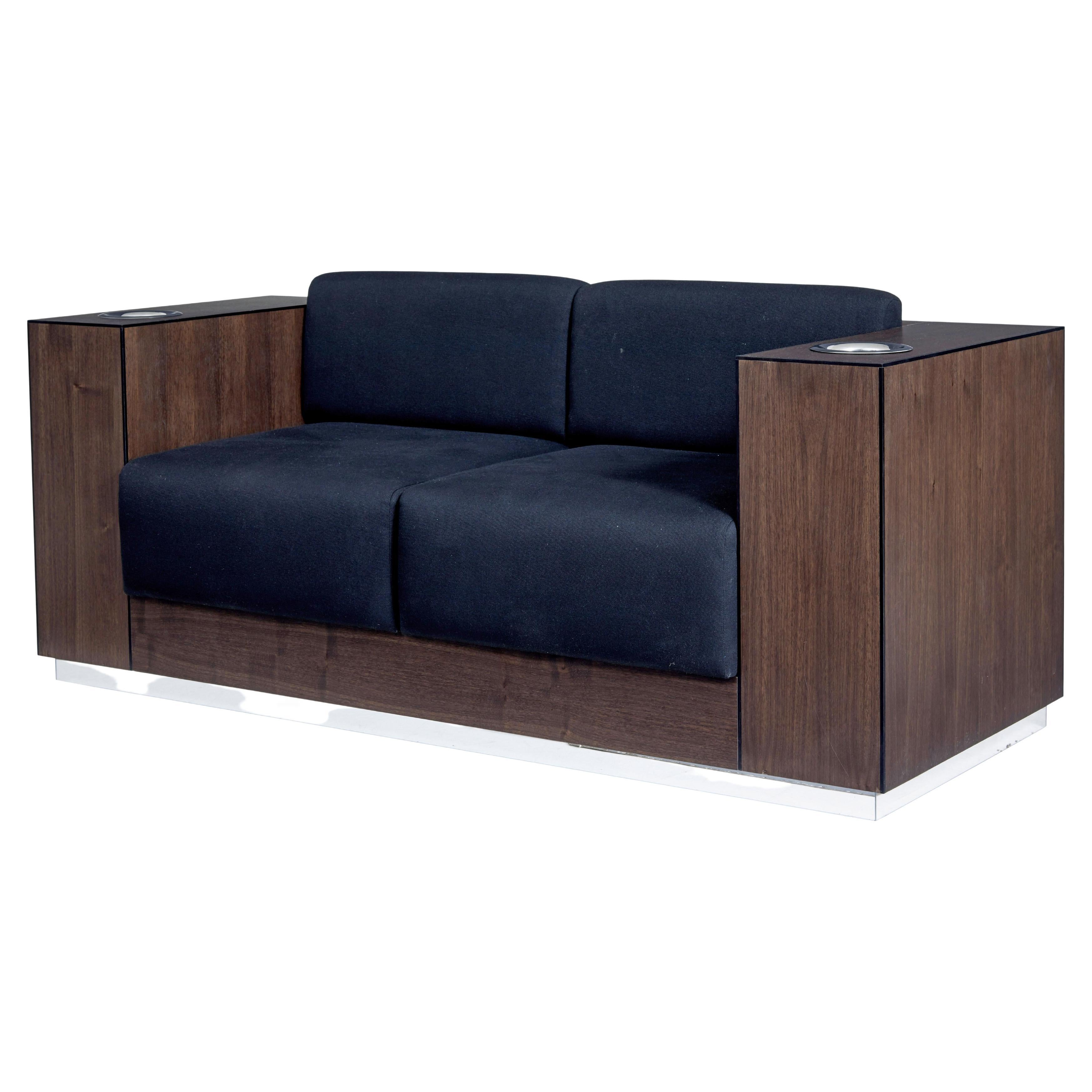 Modern walnut sofa fitted with kaelo wine coolers For Sale