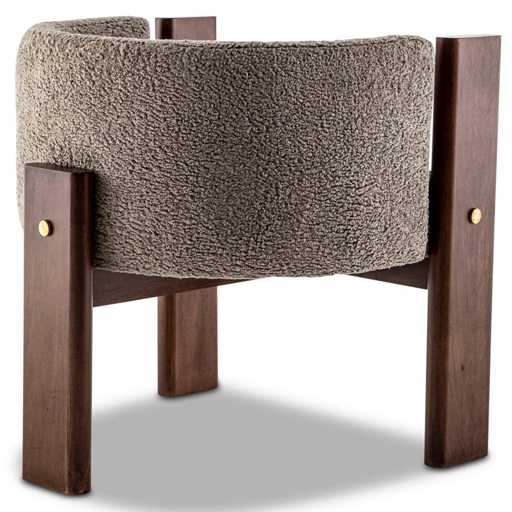 South African Modern, Walnut, Solid Brass and Grey Boucle' Malta Dining and Lounge Chair For Sale
