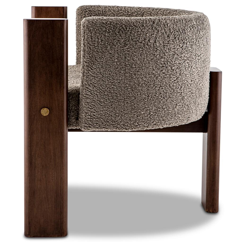 Modern, Walnut, Solid Brass and Grey Boucle' Malta Dining and Lounge Chair In New Condition For Sale In Bothas Hill, KZN