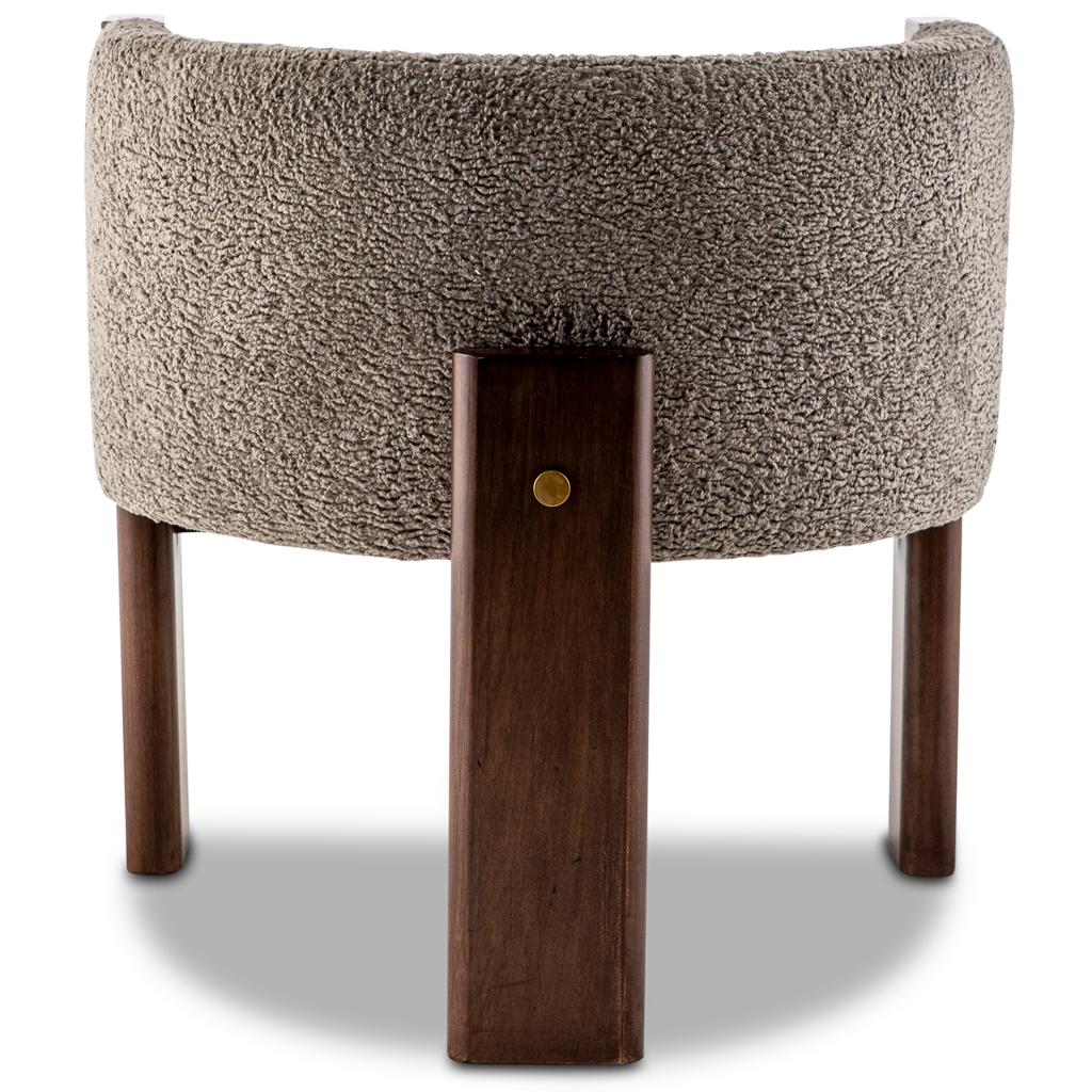 Contemporary Modern, Walnut, Solid Brass and Grey Boucle' Malta Dining and Lounge Chair For Sale