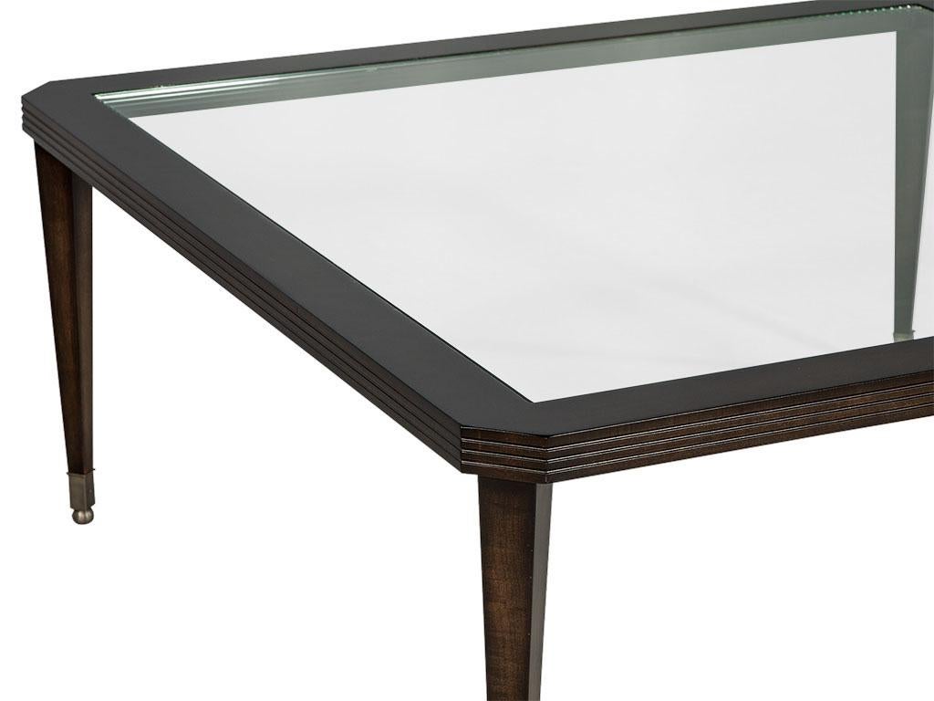 American Modern Walnut Square Glass Top Cocktail Table