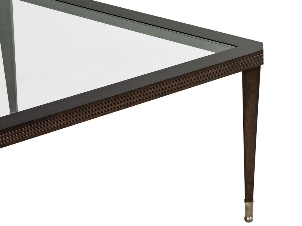 Contemporary Modern Walnut Square Glass Top Cocktail Table