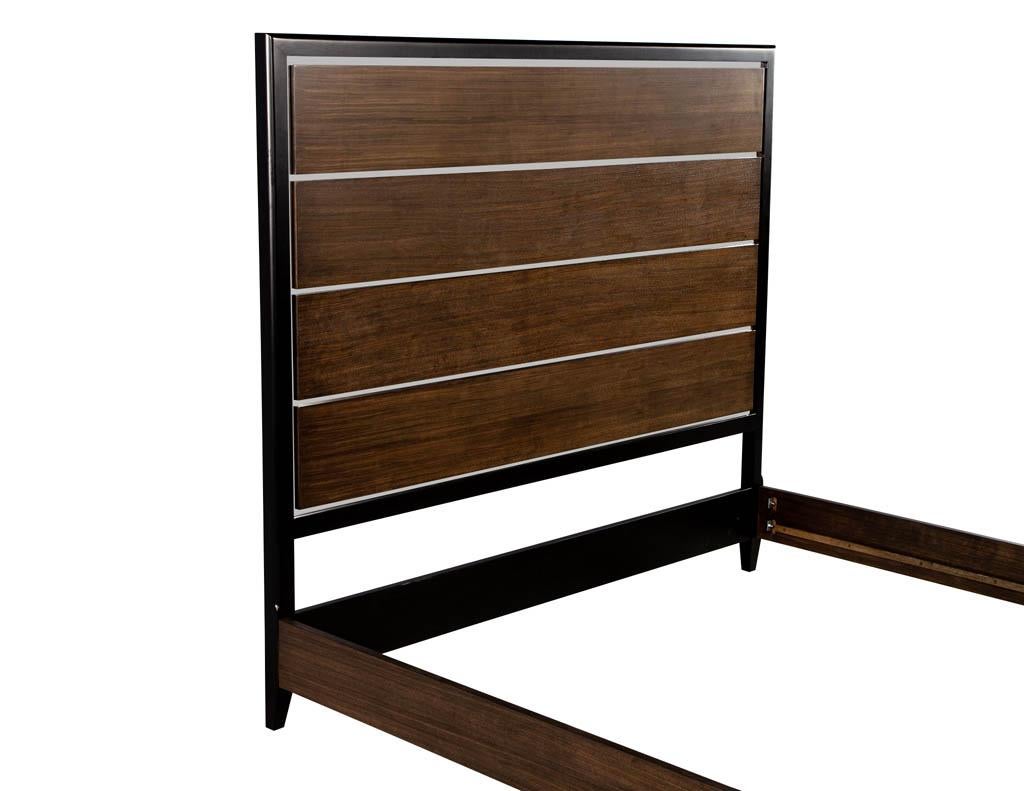 Contemporary Modern Walnut & Stainless-Steel King-Size Bed For Sale