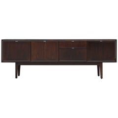 Modern Walnut Stow Davis Four-Drawer Credenza with Chrome Hardware