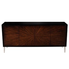 Modern Walnut Sunburst Sideboard Buffet Credenza