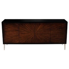Modern Walnut Sunburst Sideboard Buffet Credenza