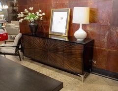 Modern Walnut Sunburst Sideboard Credenza