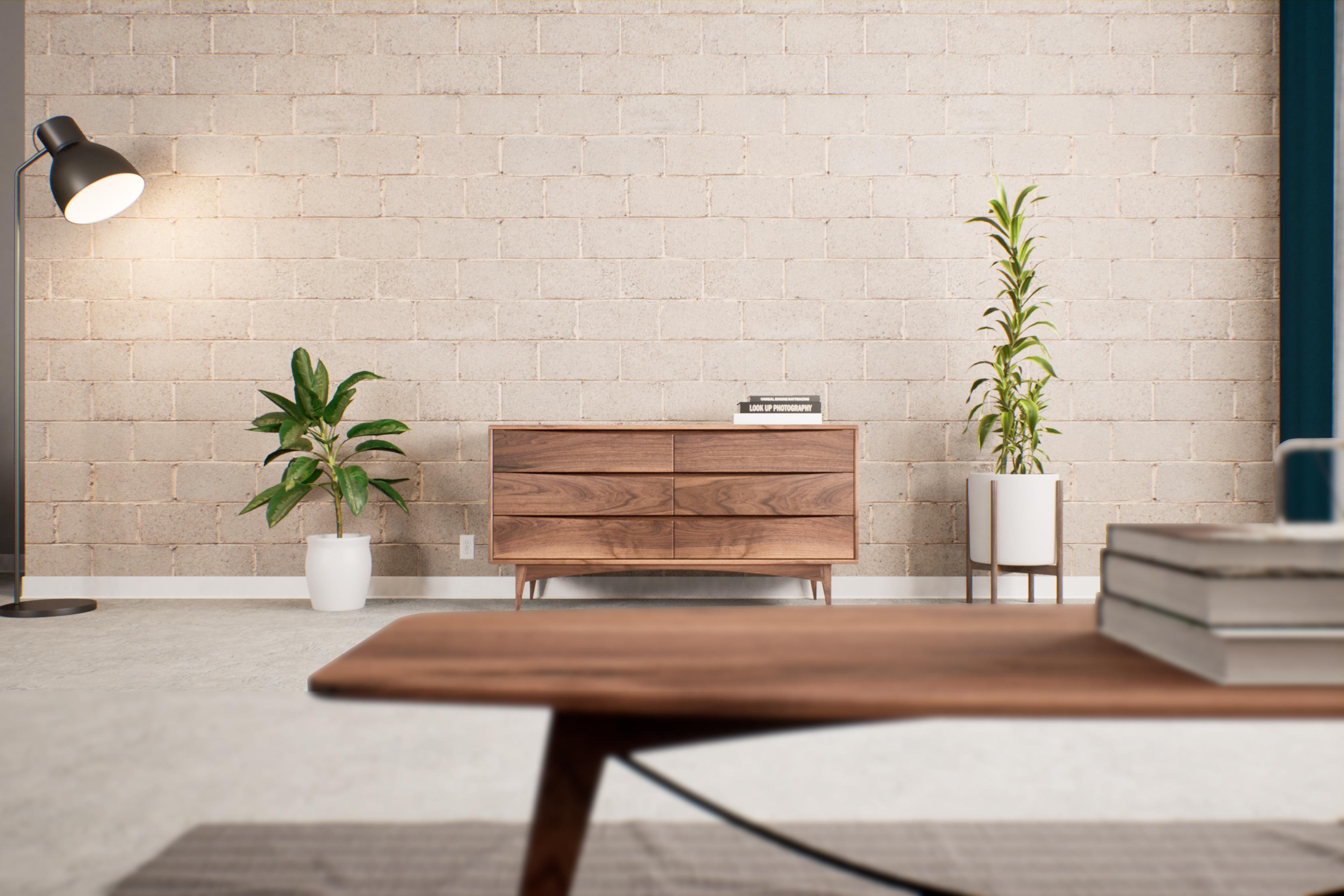 Moderne Nussbaum-Hochkommode - Handgefertigter Highboy mit Architectural Modern Beinen (Lackiert) im Angebot