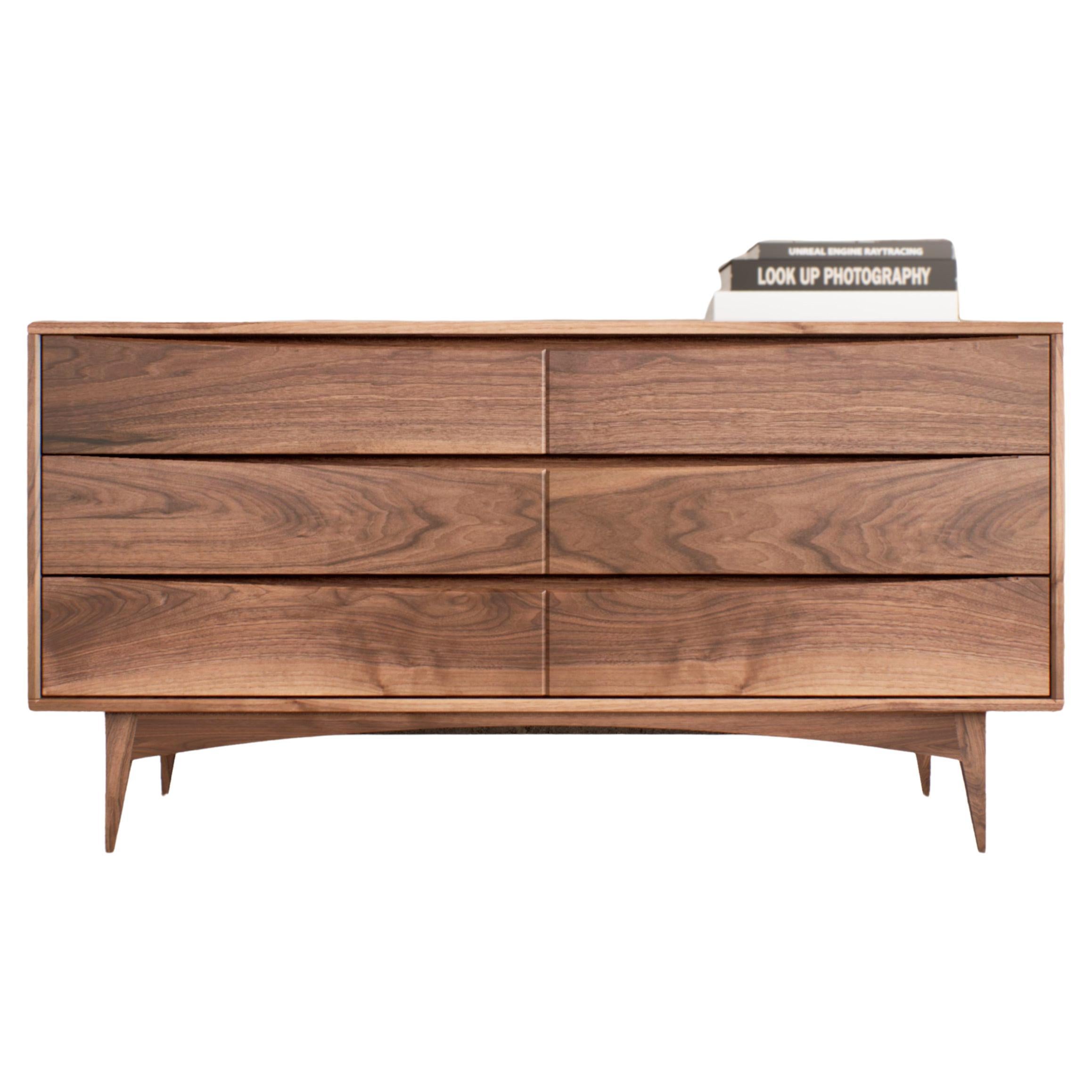 Modern Walnut Tall Dresser – Handmade Highboy with Architectural Legs